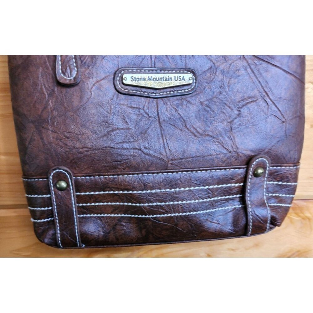 Stone Mountain Crossbody Brown Purse Removable Strap 5 Zip Slip Pockets - Picture 4 of 15